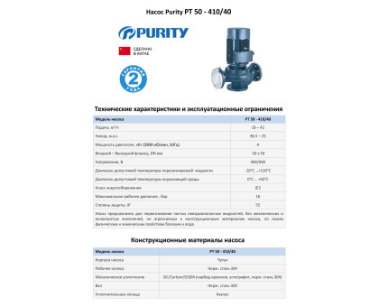 Циркуляционный насос In-Line PURITY PT 50-410/40