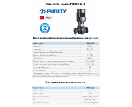 Циркуляционный насос In-Line PURITY PTD 100-22/2