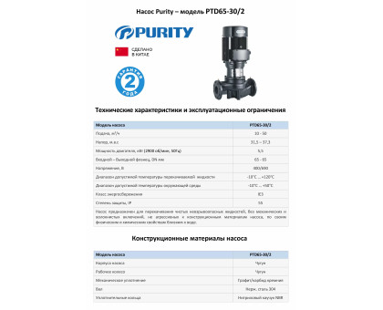 Циркуляционный насос In-Line PURITY PTD 65-30/2