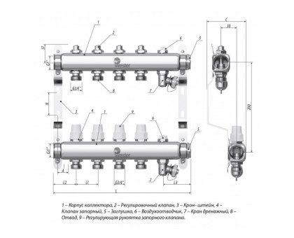 Коллектор нерж. Wester W903 1-3/4 в сборе на 7 выходов с 2 заглушками