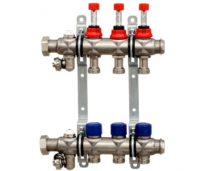 Коллекторная группа ELSEN, 1", 11 контуров, размер отвода-3/4", с вентилями и расходомерами, нержавеющая с