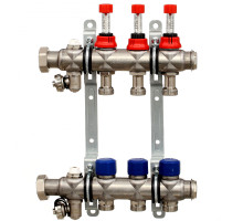 Коллекторная группа ELSEN, 1", 6 контуров, размер отвода-3/4", с вентилями и расходомерами, нержавеющая ст