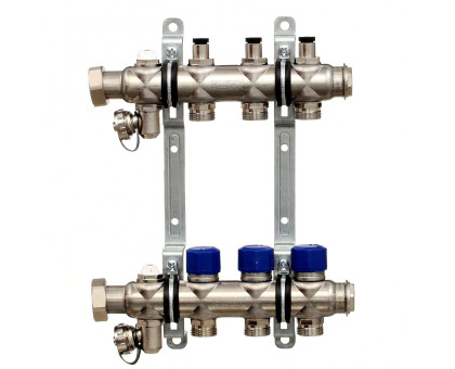 Коллекторная группа ELSEN, 1", 7 контуров, размер отвода-3/4", с вентилями, нержавеющая сталь