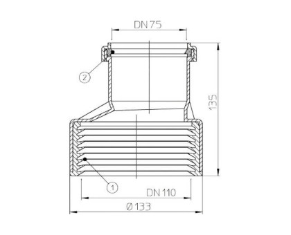 Переход Hutterer & Lechner с ПП DN 75 на чугун DN100