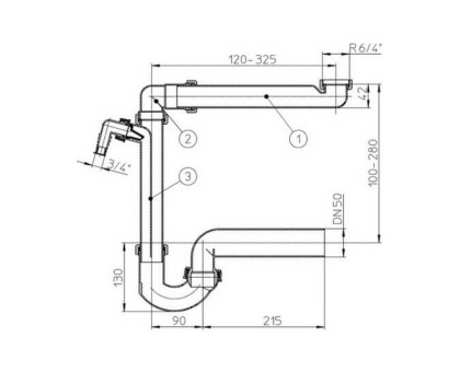 Сифон Hutterer & Lechner, экономящий пространство, с шаровым шарниром, DN 50х6/4"