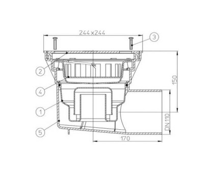 Дворовый трап Hutterer & Lechner Perfekt, гор.выпуск, для внутр. помещений макс. нагрузка 1,5 т решетка из нерж.стали, с сифоном, DN 110 (Россия)