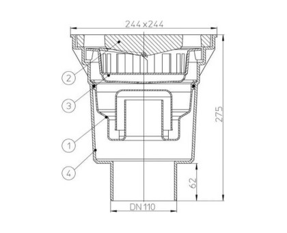 Дворовый трап Hutterer & Lechner Perfekt с сифоном, верт. выпуск, макс. нагрузка 5-7 тонн, DN 110 (Россия)