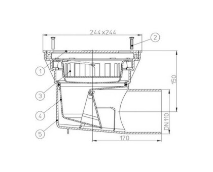 Дворовый трап Hutterer & Lechner Perfekt, гор. выпуск, макс. нагрузка 2,5 т., решетка - нержавеющая сталь, DN 110 (Россия)