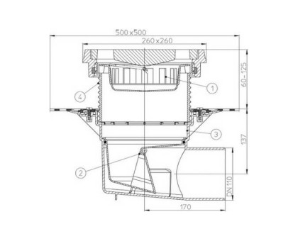 Дворовый трап Hutterer & Lechner Perfekt (горизонт.выпуск) макс. нагрузка 12 т., DN 110