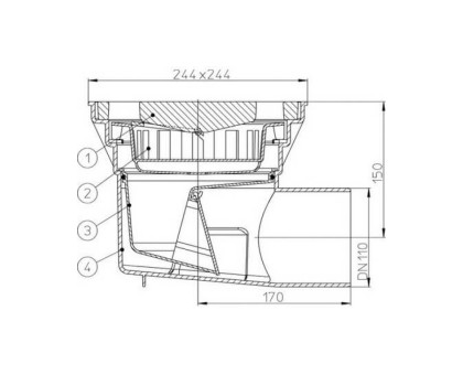 Дворовый трап Hutterer & Lechner Perfekt, горизонт.выпуск, макс. нагрузка 5-7 тонн, DN 110 (Россия)