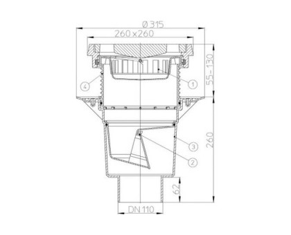 Дворовый трап Hutterer & Lechner Perfekt, верт. выпуск, макс. нагрузка до 15 тонн, со снимаемой насадкой из ПП 55 - 135 мм, DN 110 (Россия)