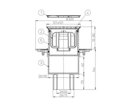 Трап Hutterer & Lechner с "сухим" сифоном, с решеткой HL3124, Клик-Клак, с вертикальным выпуском, DN 50/75