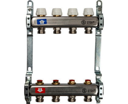Коллектор из нержавеющей стали Stout без расходомеров 4 вых. (SMS-0922-000004)