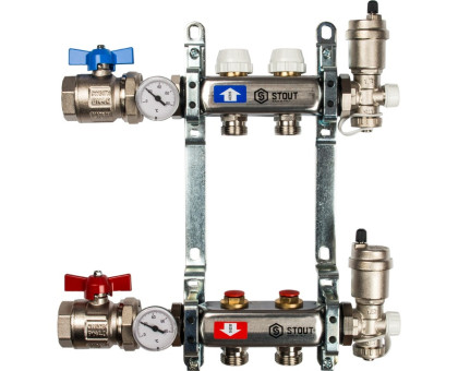 Коллектор из нержавеющей стали Stout в сборе без расходомеров 2 вых. (SMS-0912-000002)
