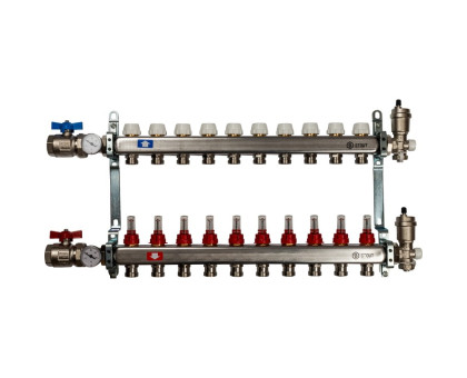 Коллектор из нержавеющей стали Stout в сборе с расходомерами 10 вых. (SMS-0907-000010)