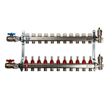 Коллектор из нержавеющей стали Stout в сборе с расходомерами 11 вых.
