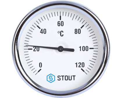 Термометр Stout биметаллический с погружной гильзой. Корпус Dn 80мм, гильза 100мм 1/2", 0...120°С (SIM-0001-801015)